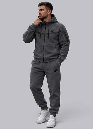 Мужской спортивный костюм nike polar tech осенний зимний флисовый серый | зип худи и штаны найч теч полар флис осень зима s m l xl xxl