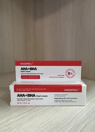 Крем-пілінг для обличчя відновлювальний з кислотами
medi-peel aha bha 28 days hyal cream