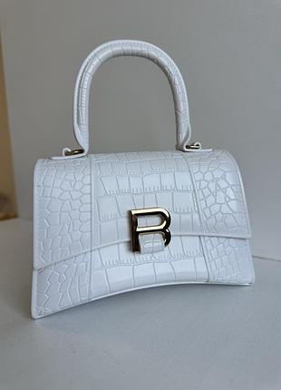 Сумка жіноча balenciaga hourglass біла з тисненням під крокодила
