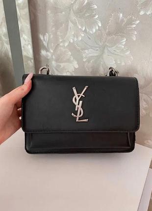 Сумка жіноча ysl чорна маленька зі срібною фурнітурою