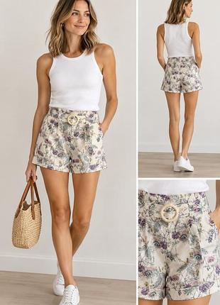 Шорты с высокой посадкой и цветочным принтом la redoute