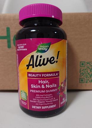 Naturesway, alive, добавка для волос,кожи и ногтей с коллагеном, со вкусом клубники, 60 желейок