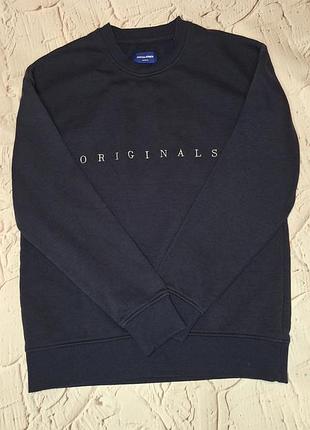 Світшот jack & jones originals темно-синій з флісом, вишивка, чоловічий, s