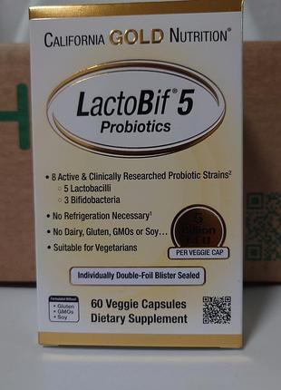 California gold nutrition, lactobif 5, пробиотики, 5 млрд куо, 60 шт