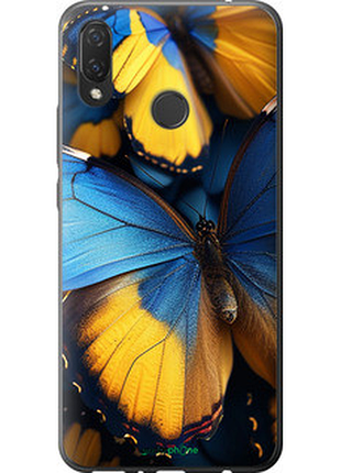 Чехол на huawei p smart plus желто-голубые бабочки "6046u-1555-72104"