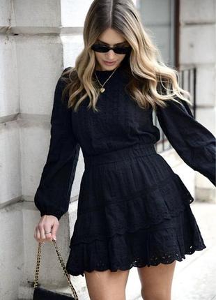 Жіноча чорна міні сукня плаття із прошви зара zara
