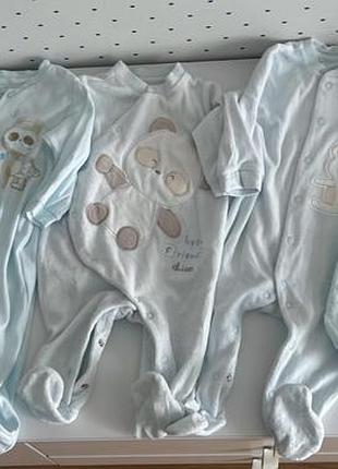 Чоловічки для хлопчиків chicco, блакитні, велюр, бавовна, розміри 56, 62, 68