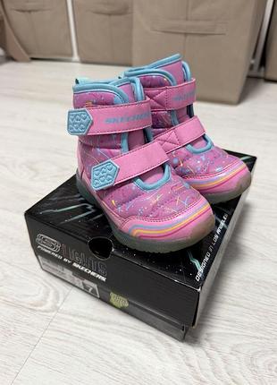 Чоботи для дівчаток skechers зимові рожеві з підсвічуванням