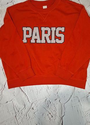 Світшот h&m оверсайз з нашивкою paris, college стиль, помаранчевий, m