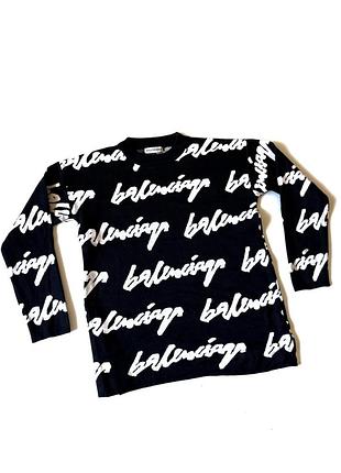 Женский черный свитер оверсайз balenciaga allover scribble logo