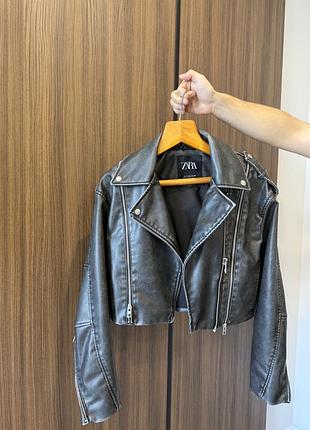 Куртка жіноча zara косуха графіт екошкіра