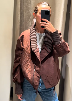 Коричнева куртка оверсайз zara  l