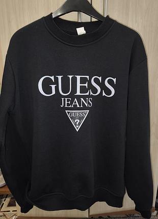 Мужские теплый свитшот guess утеплённый на флисе кофта джемпер
