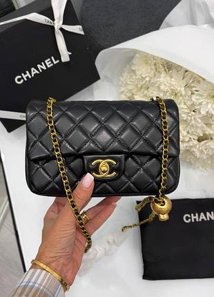 Сумочка chanel mini classic rectangular flap bag black gold 20/13