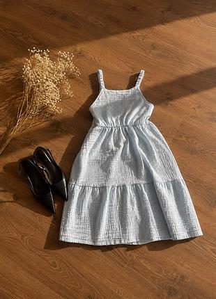 Сукня міді жіноча zara блакитна бавовняна на бретельках
