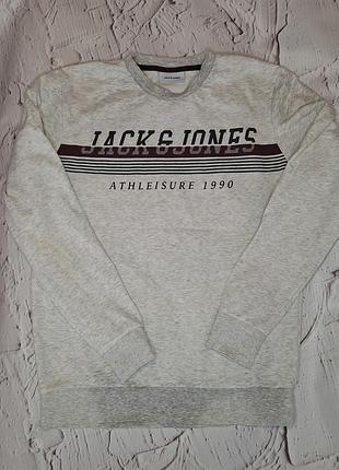 Світшот jack & jones сірий з принтом athleisure 1990, з начосом, чоловічий, m