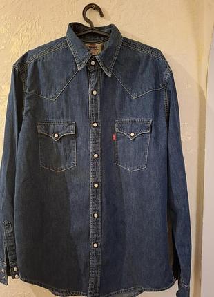 Винтажная джинсовая рубашка levi's, плотный денем темно-синего цвета на кнопках
