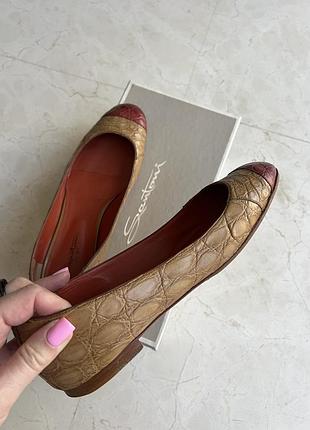 Santoni кожаные балетки крокодил, р. 40, оригинал, итальялия