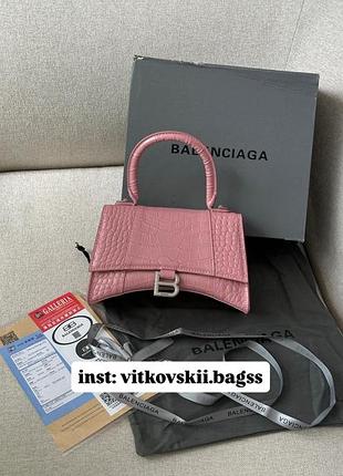 Сумочка hourglass handbag small in crocodile embossed calfskin pink🩷