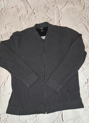 Кофта бомбер на молнии h&amp;m темно-серая фактурная, с подкладкой, мужская, xl