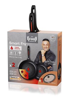 Набір сковорід алюм. з антипр. покриттям smart fry, діам.24см, 28см (з універсальною кришкою). артикул: 25-45-221. tm "krauff"