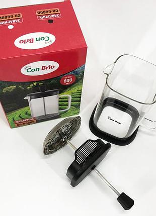Френч-пресс con brio 600 мл cb-6660b, френч-пресс для крепкого кофе, многоразовый френч-пресс nz-99