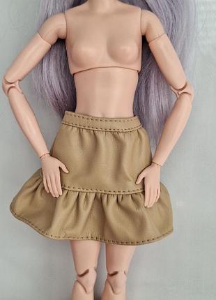 Бежевая юбка для барби из экокожи, оригинал, barbie, mattel