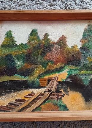 Картина винтаж швция маслами 26×22см