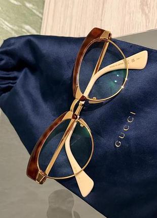 Оправа для окулярів gucci cat eye, коричнева з золотистим