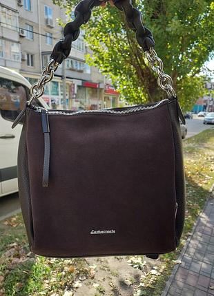 Сумка женская замшевая коричневая через плечо мягкая метка