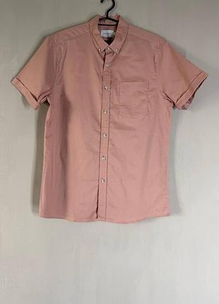 Новая мужская рубашка topman с коротким рукавом (размер m/пудрово-розовая)