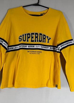 Яскравий жовтий лонгслів superdry з логотипом (розмір uk 14 / l / 100% бавовна)