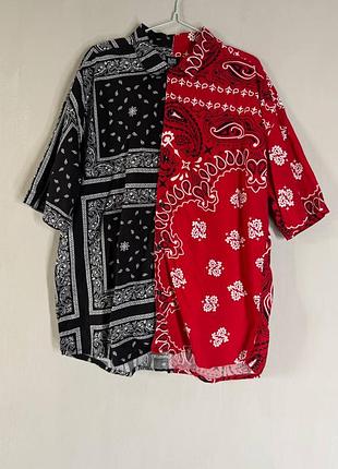 Оверсайз рубашка black squad bandana print (двуцветная / размер l / 100% хлопок)