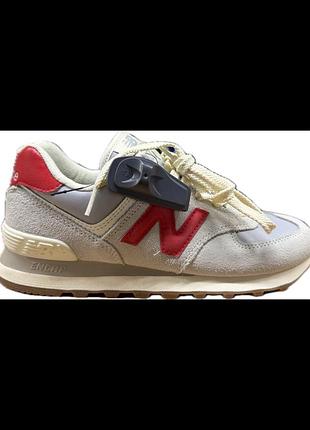 Культові класичні кросівки new balance 574 (унісекс)  у класичному сіро-бежевому забарвленні з червоними акцентами .розмір 38