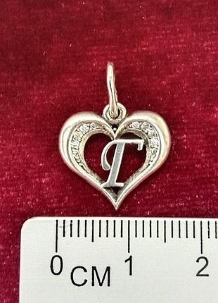 Серебряный кулон буква г в сердце с вставками из фианитов2 фото