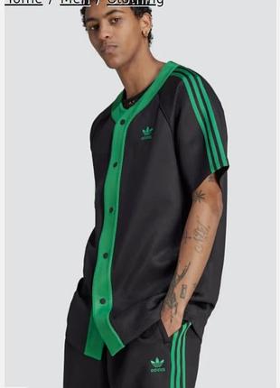 Мужская футболка adidas adicolor classics+ с коротким рукавом, размер s, темно-черная/зеленая, с кнопкой, свободного кроя