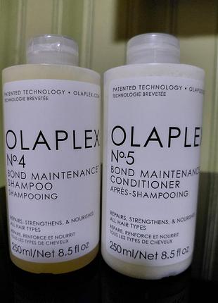 ‼️уцінка ‼️
шампунь olaplex no.4 bond maintenance shampoo та кондиціонер no.5 bond maintenance conditioner для всіх типів волосся, 250 мл
