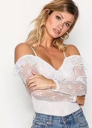 Ніжне мережевне боді біле з відкритими плечима від new look s m