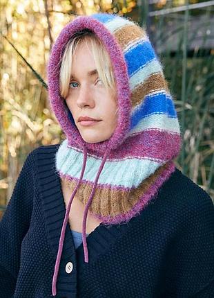 Капор стильна вʼязана балаклава  free people/ жіночий затишний ексклюзивний теплий вʼязаний капор з довязом з вовною