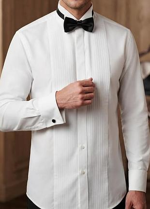 Білосніжна чоловіча сорочка під запонки marks & spencer eveningwear (під метелик)