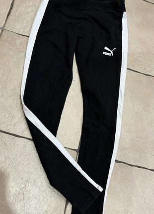 Чорні спортивні легінси puma classics t7 оригінал лосини з білими лампасами