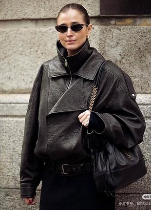 Жіноча куртка косуха oversize з натуральної шкіри