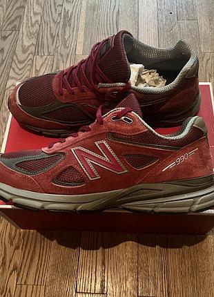 Кросівки чоловічі new balance 990v4 бордові, розмір 43 (27,5 см)