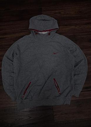 Худи nike оригинал серое с красным логотипом и карманами на молнии