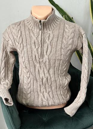Бежевый вязаный свитер с фактурным узором жгуты wool vers, размер xs (арт.02190)