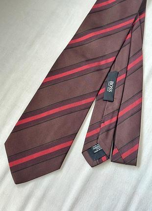 Шовкова краватка boss hugo boss (made in italy) / коричнева краватка в смужку