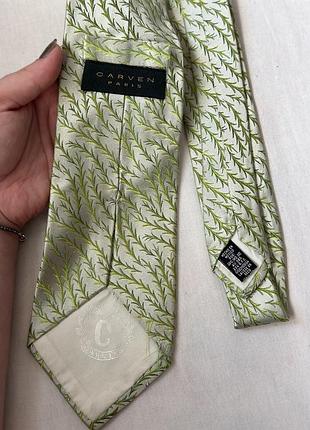 Вінтажна шовкова краватка carven paris / брендова чоловіча краватка з рослинним візерунком