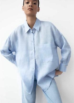 Сорочка жіноча zara лляна блакитна
