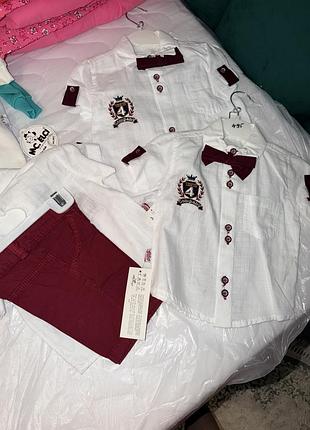 Костюм для хлопчика білий з бордовим, розміри 74, 80, 92