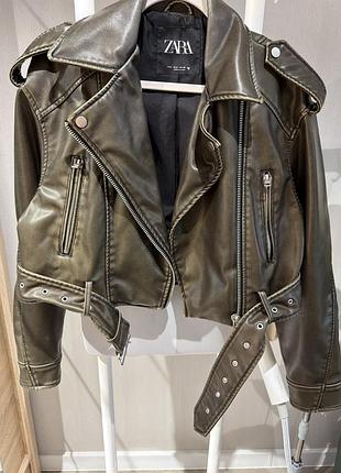 Куртка жіноча zara косуха укорочена, хакі, розмір s